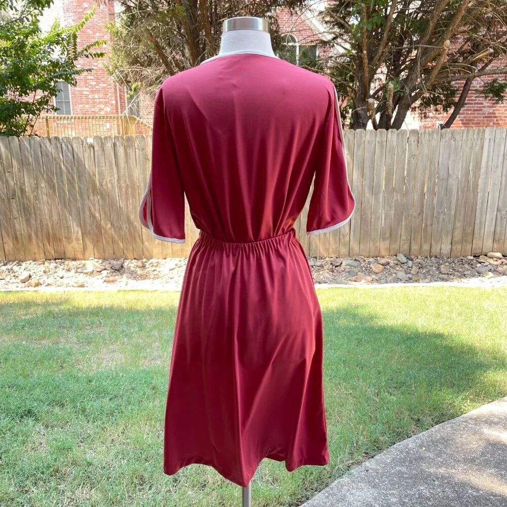 Vintage Sears Skirt Set Size Small Button Front V-neckline Short Sleeve Burgundy